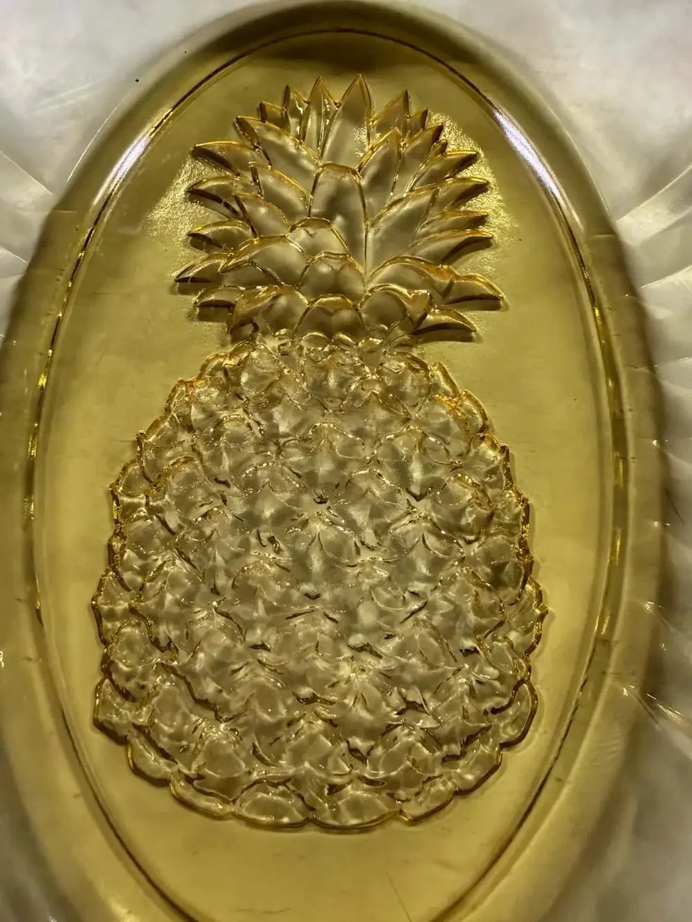 Tiara Indiana Glass Yellow Mist Pineapple Oval Serving Bowl